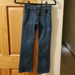 GAP KIDS Girl's Denim Boot Cut Adjustable Waist Distressed Dark Blue Sz 8 Jeans